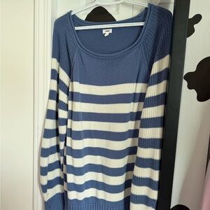 aerie Blue and Cream Striped Scoop Neck Sweater